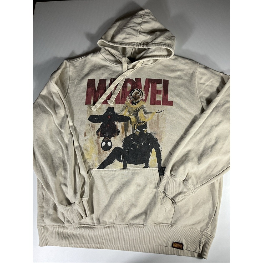 Marvel Spider Man Black Panther Hoodie Mens Xxl Ivory Fleece Pullover